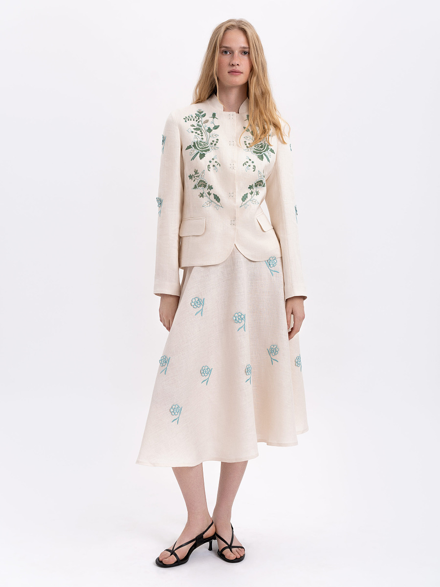 Linen embroidered jacket of milk color «Adoxa» [0]