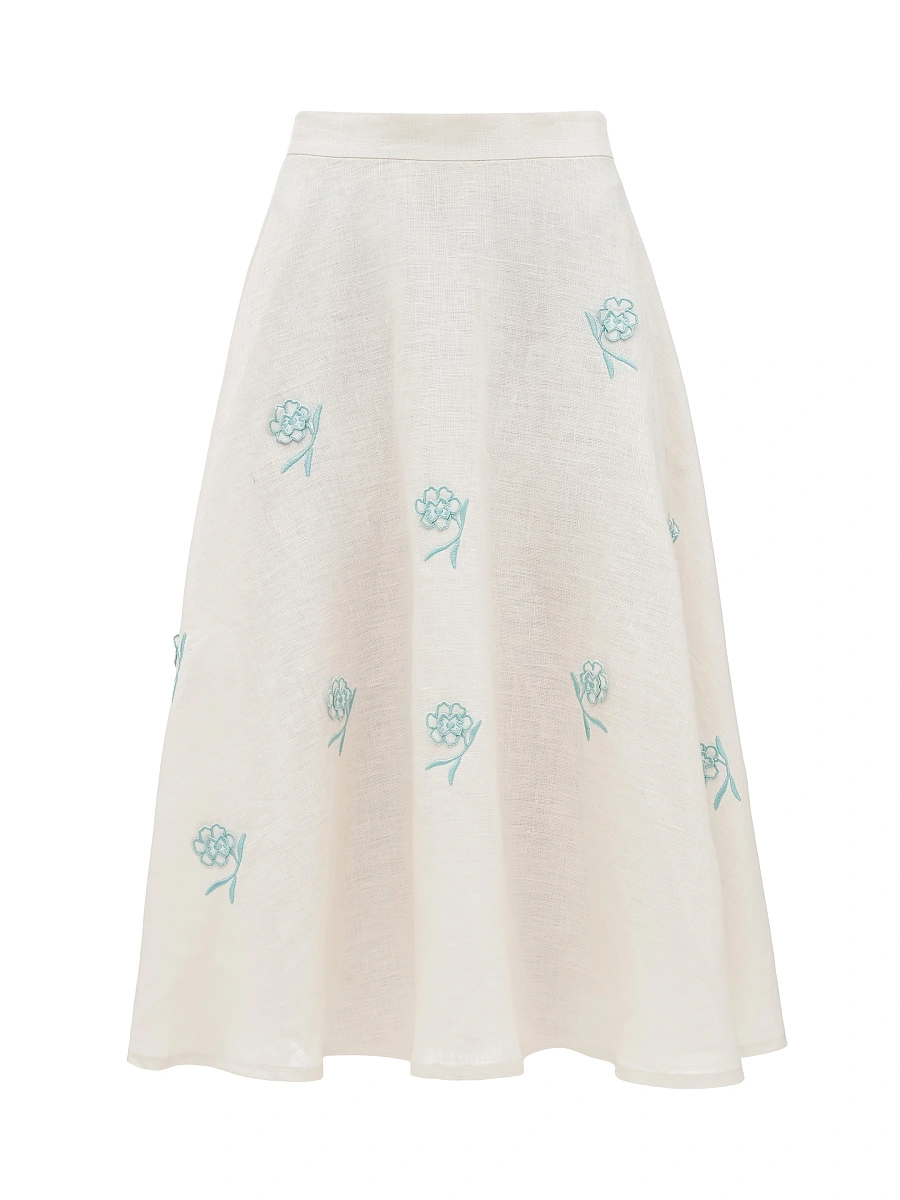 Linen embroidered skirt of dark blue color «Adoxa» — Creamy