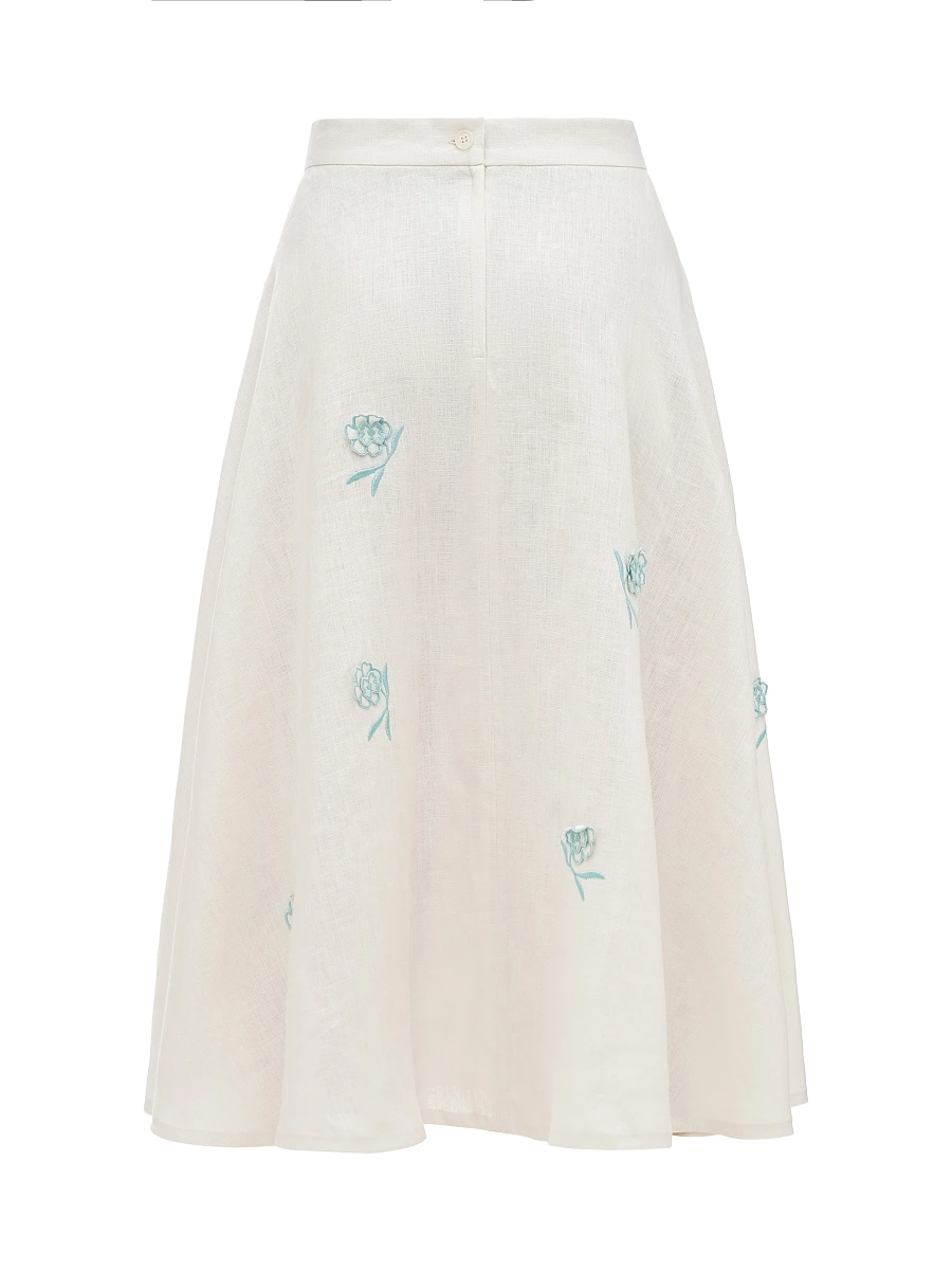 Linen embroidered skirt of dark blue color «Adoxa» — Creamy