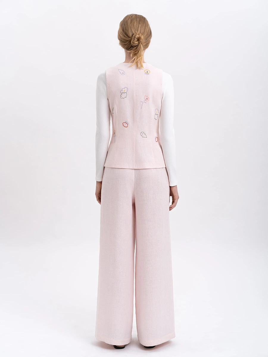 Black linen embroidered vest "Agrus" — Pink