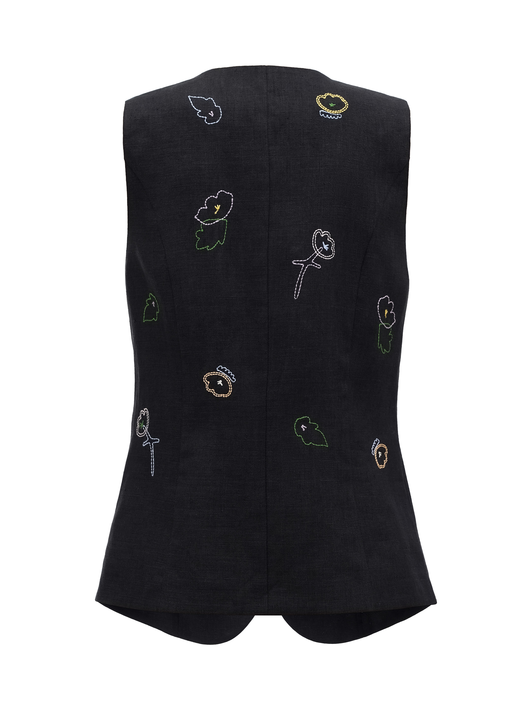 Black linen embroidered vest "Agrus" fitting