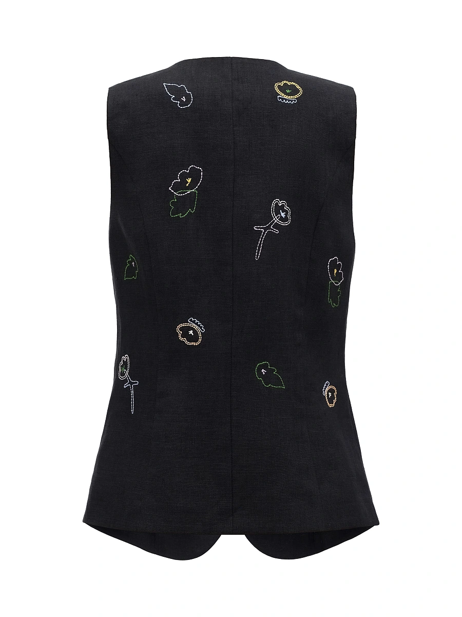 Light pink linen embroidered vest "Agrus" — Black