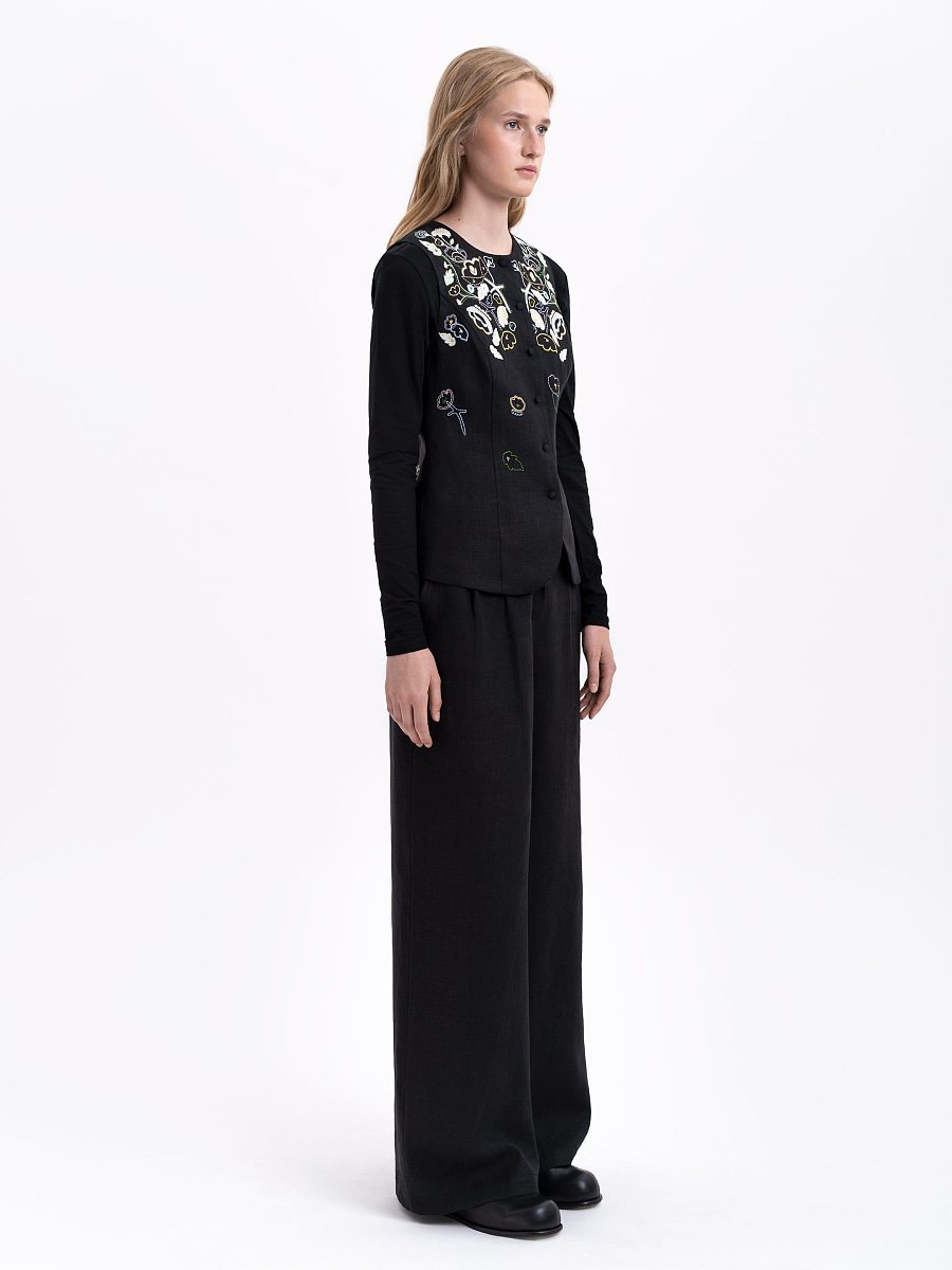 Black linen embroidered vest "Agrus" [0]