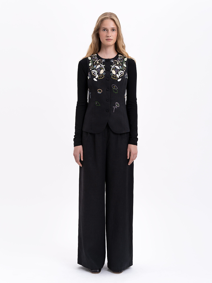 Black linen embroidered vest "Agrus" [0]