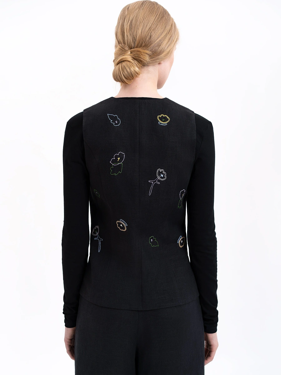 Light pink linen embroidered vest "Agrus" — Black