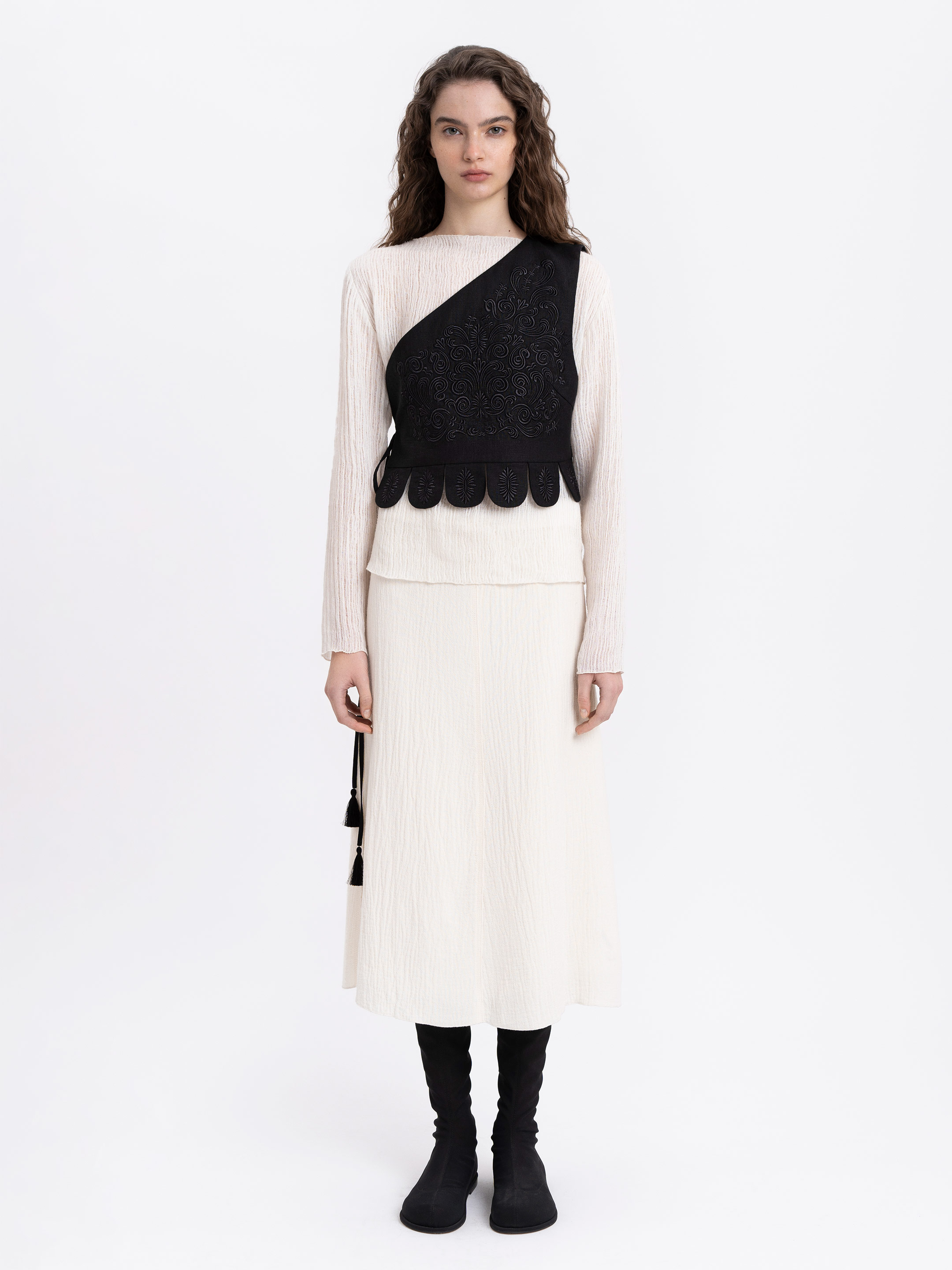 Asymmetric vest with black embroidery in tone "Osiayna" cheap