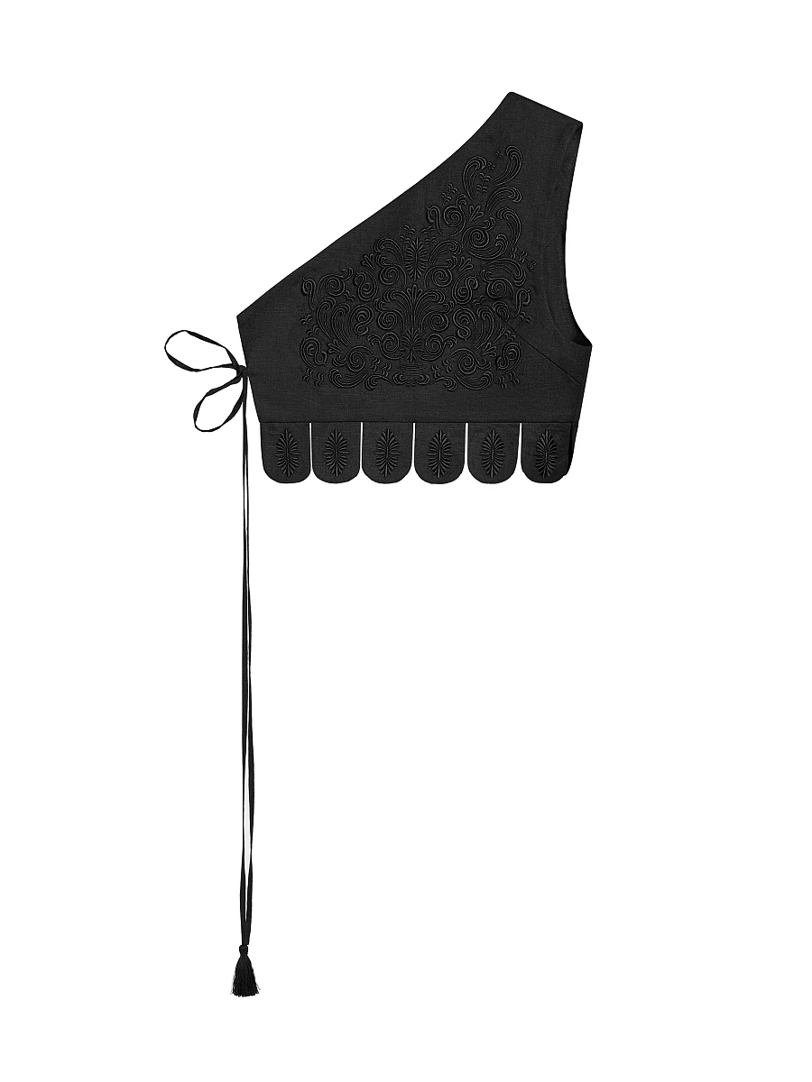 Asymmetric vest with red embroidery in tone "Osiayna" — Black