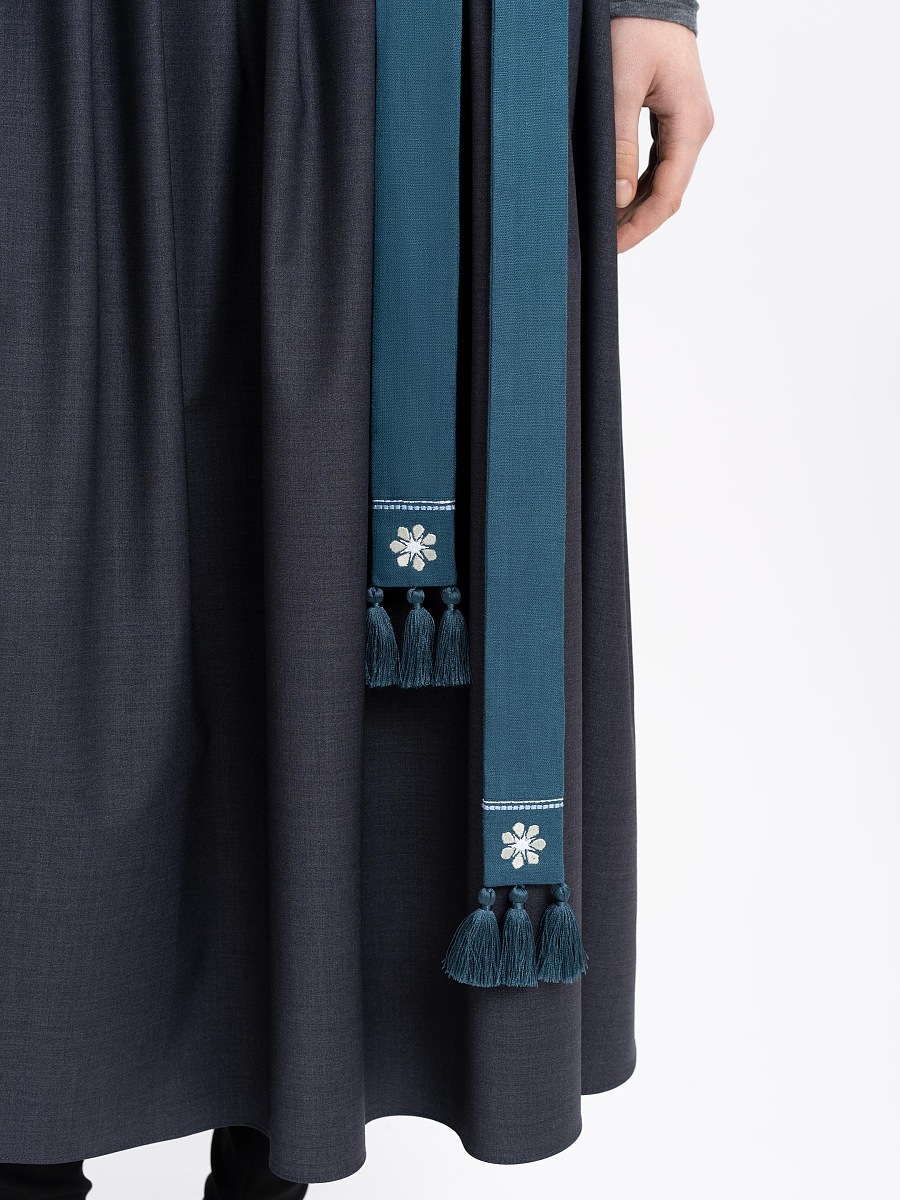 Linen embroidered belt in cyan color "Flora" [0]