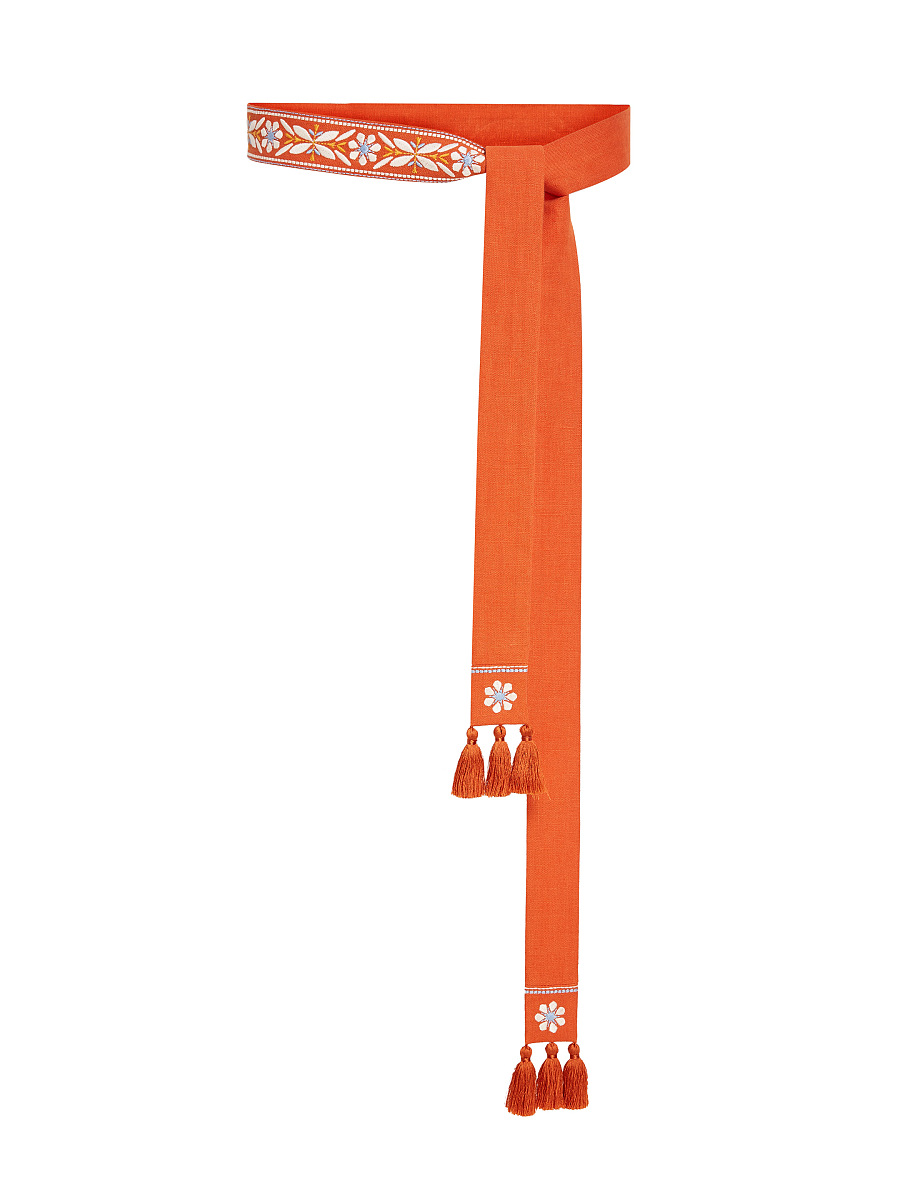 Linen embroidered belt in carrot color "Flora" [0]