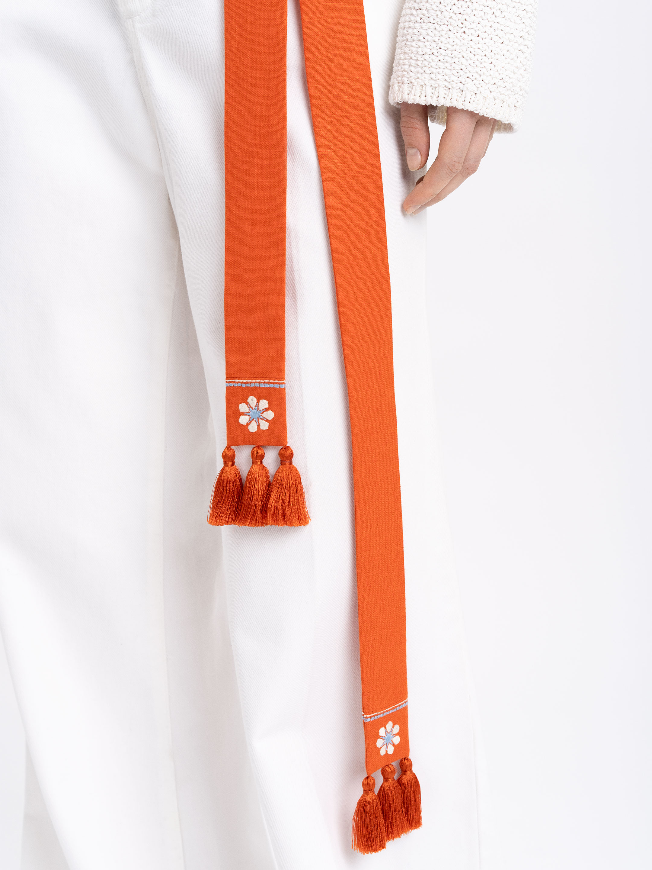 Linen embroidered belt in carrot color "Flora" in Ukraine