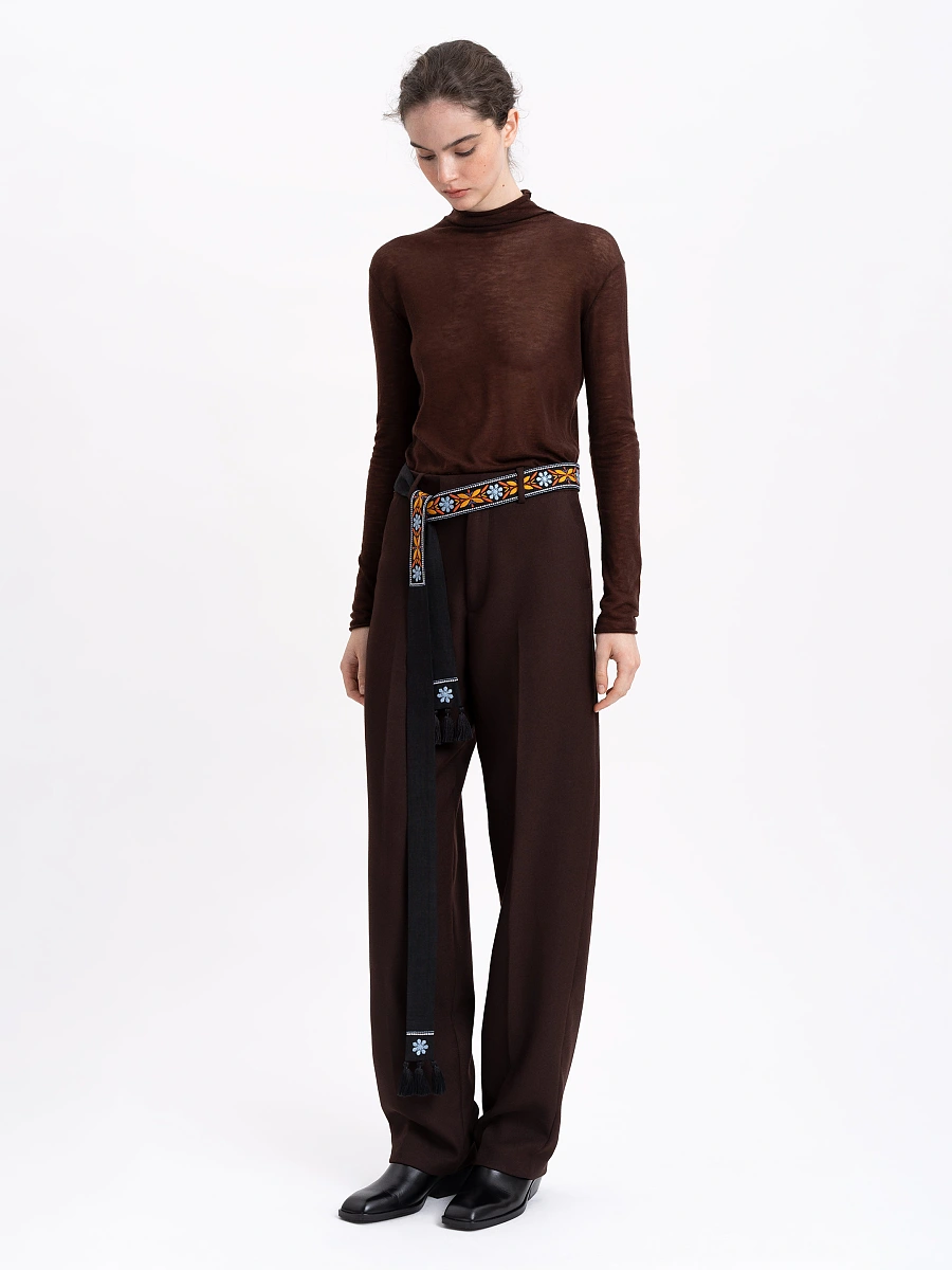Linen embroidered belt in carrot color "Flora" — Black