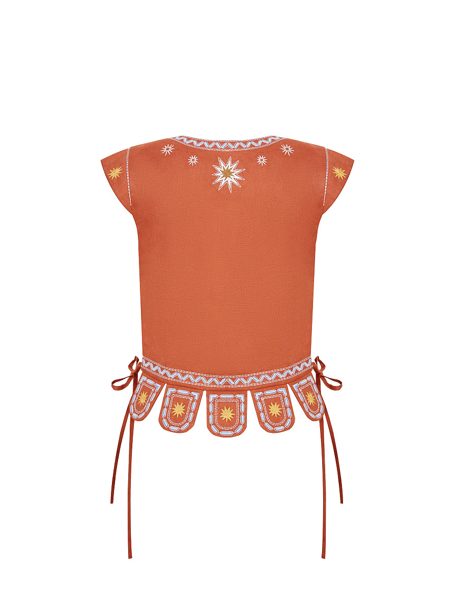 Terracotta linen embroidered vest "Adamant" [0]