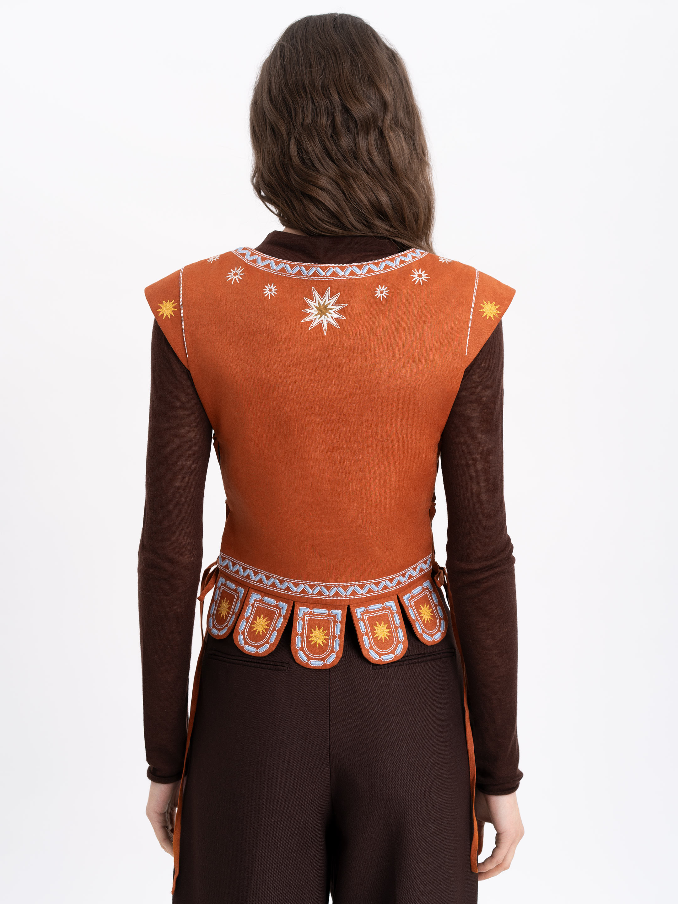 Terracotta linen embroidered vest "Adamant" ціна