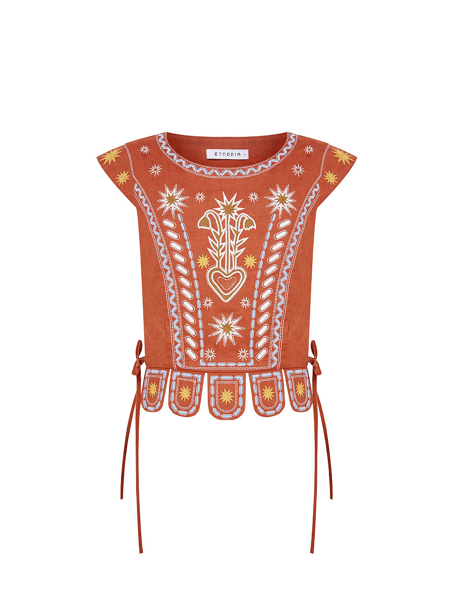Terracotta linen embroidered vest "Adamant" [0]