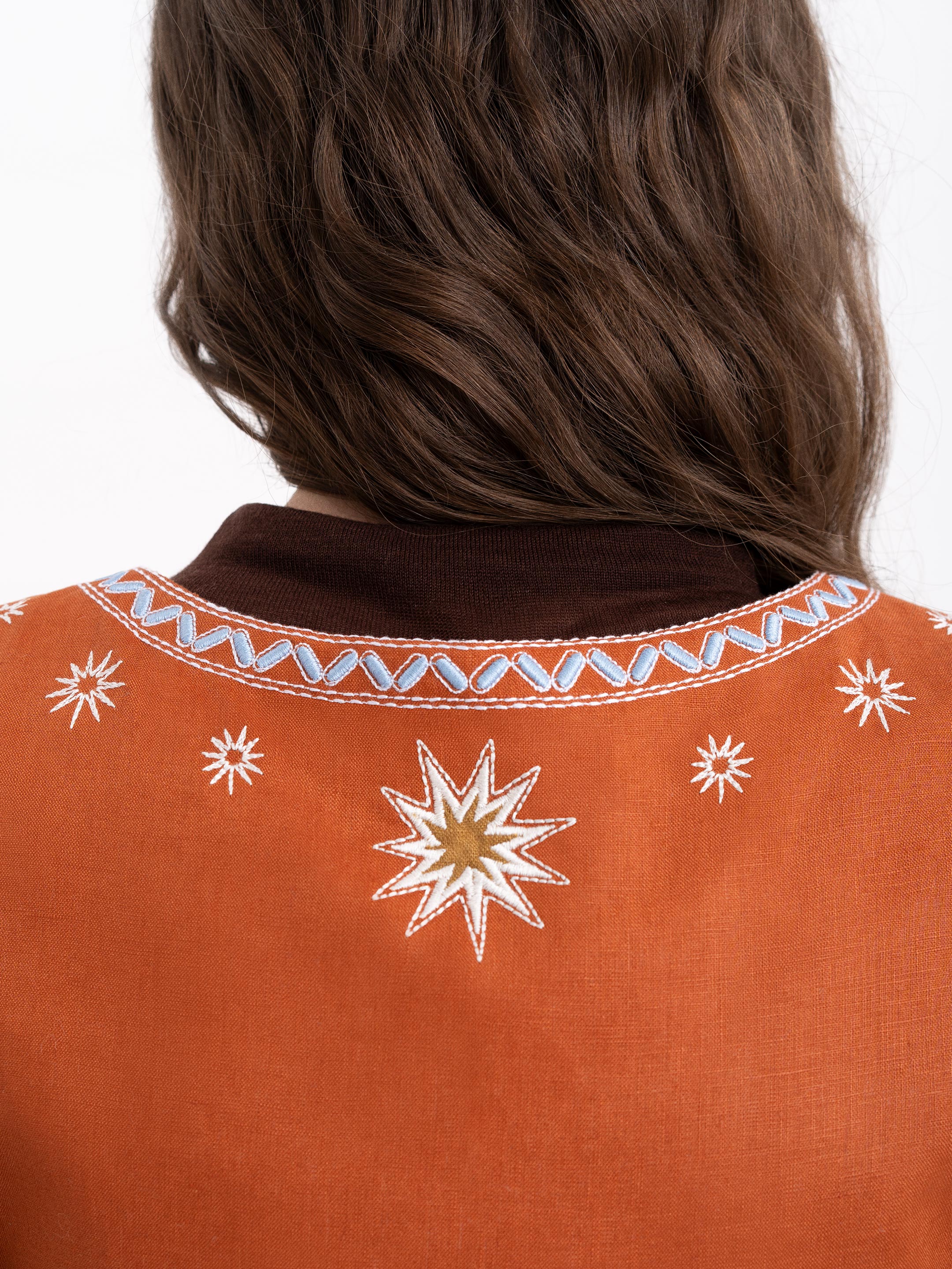 Terracotta linen embroidered vest "Adamant" choose