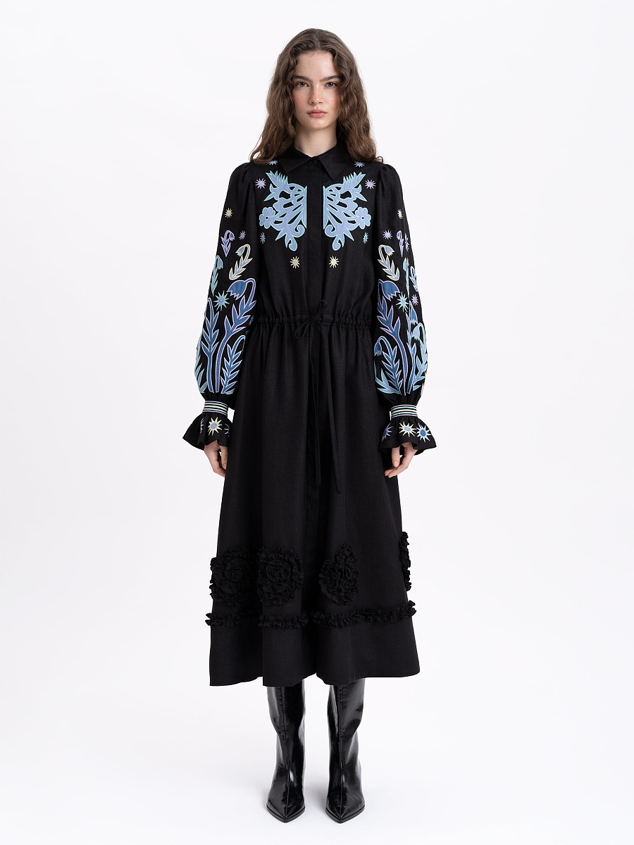 Long embroidered black dress "Pivnich" [0]