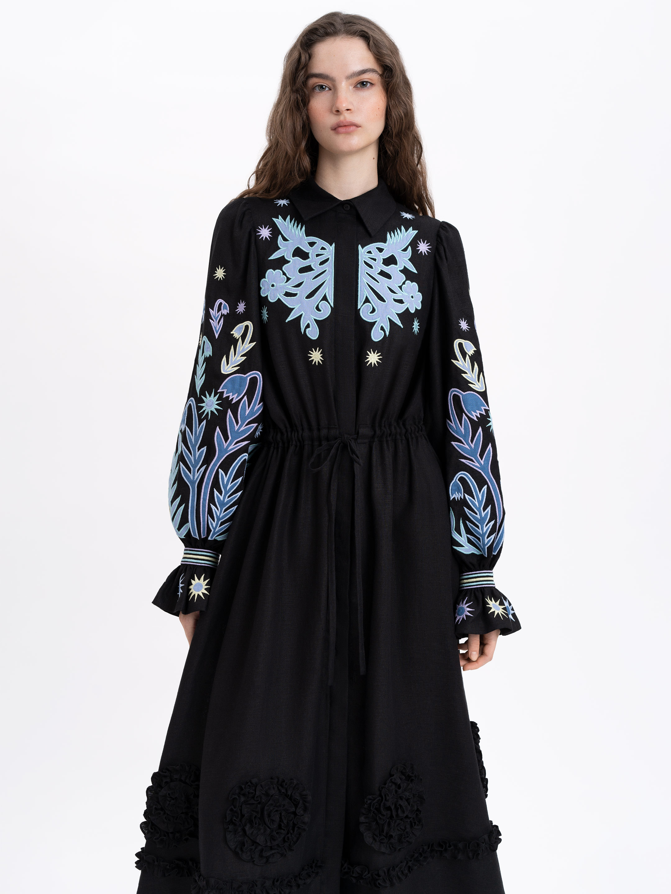 Long embroidered black dress "Pivnich" in Ukraine
