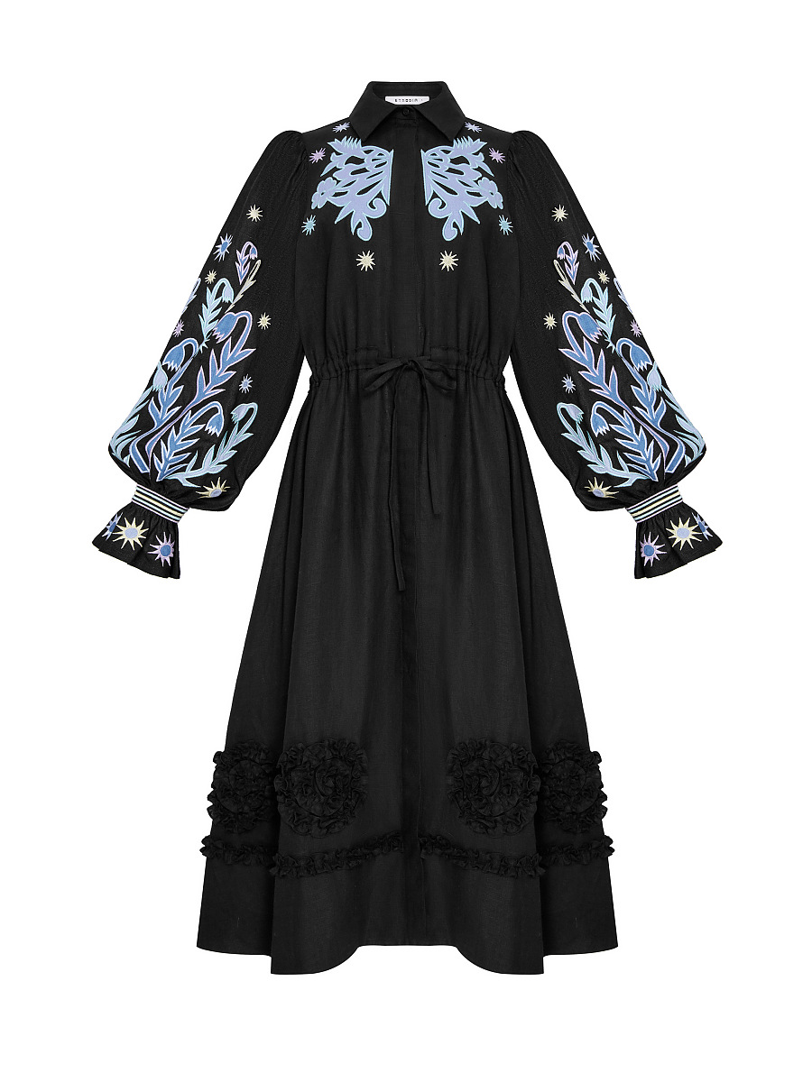 Long embroidered black dress "Pivnich" [0]