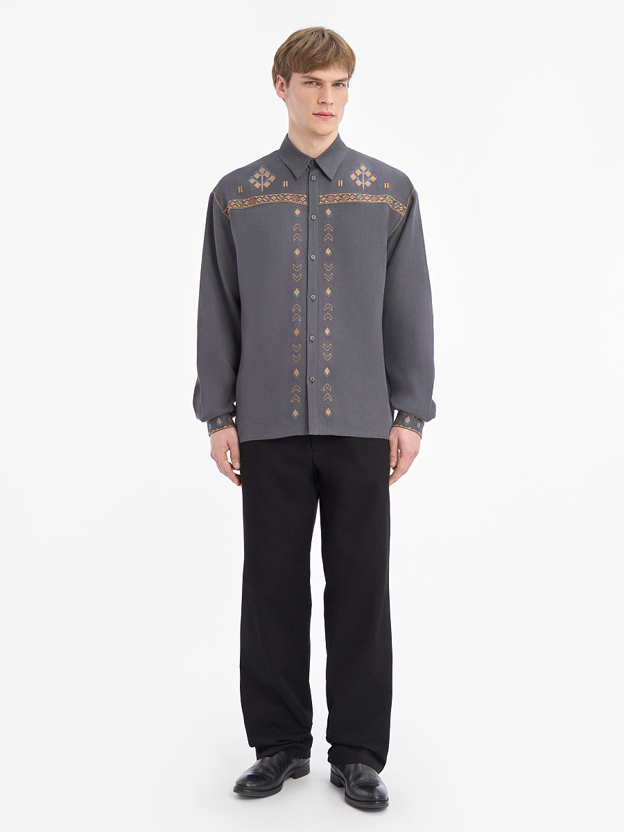 Men's embroidered shirt in gray color "Saenko" [0]