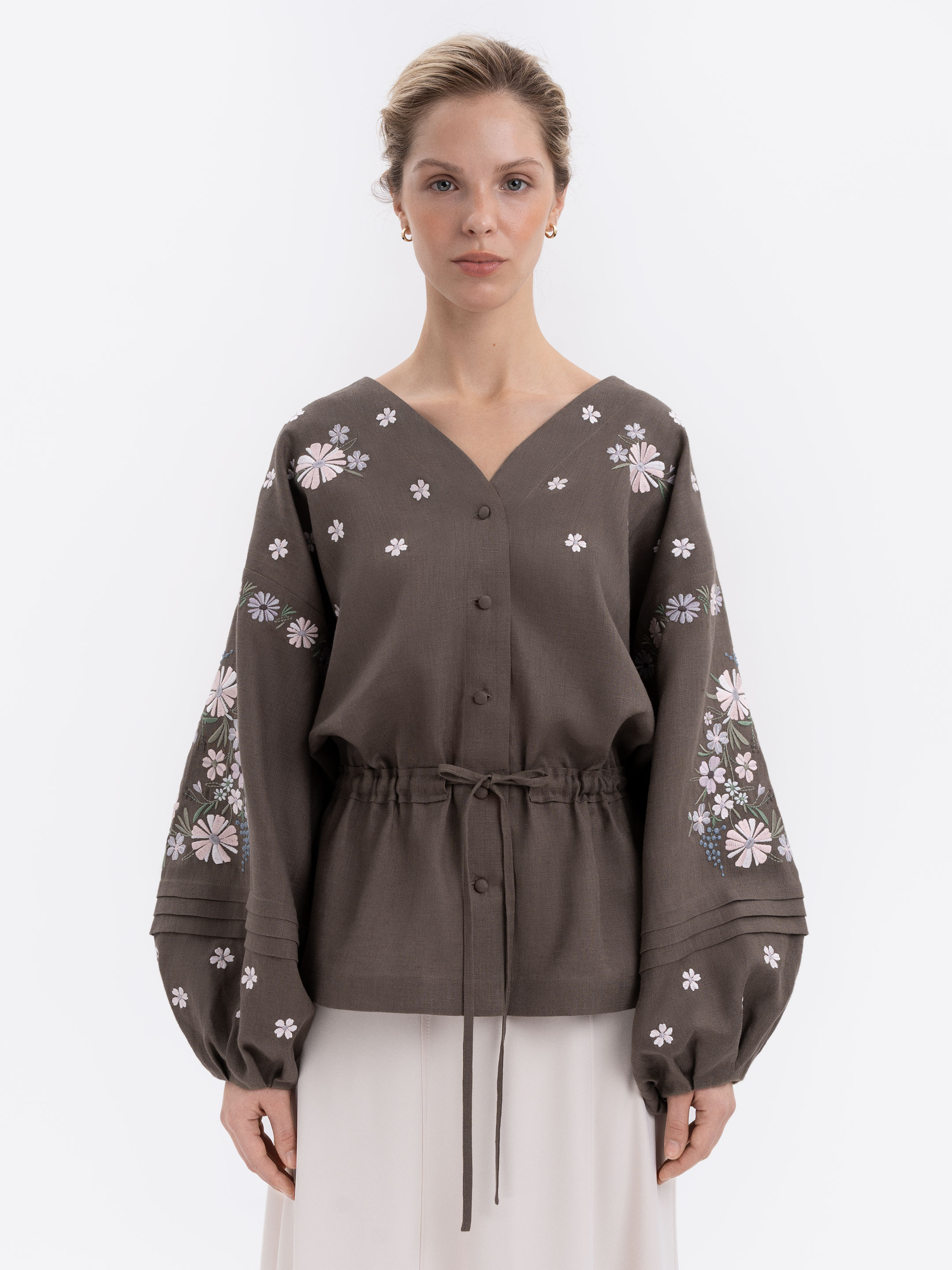 Linen Embroidered Blouse with Floral Pattern "Budzhak" dark Buy