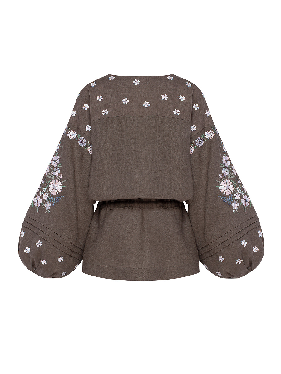 Linen Embroidered Blouse with Floral Pattern "Budzhak" dark [0]