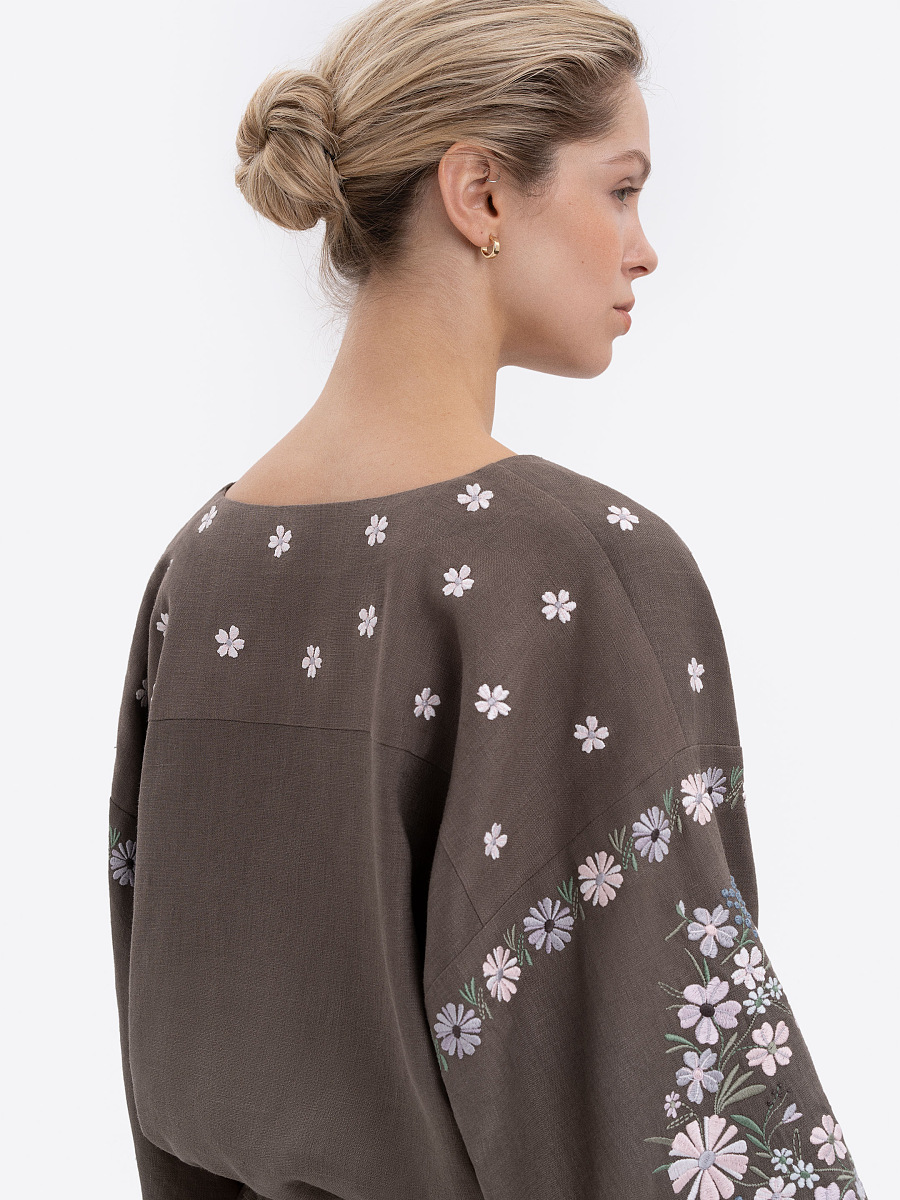 Linen Embroidered Blouse with Floral Pattern "Budzhak" dark [0]