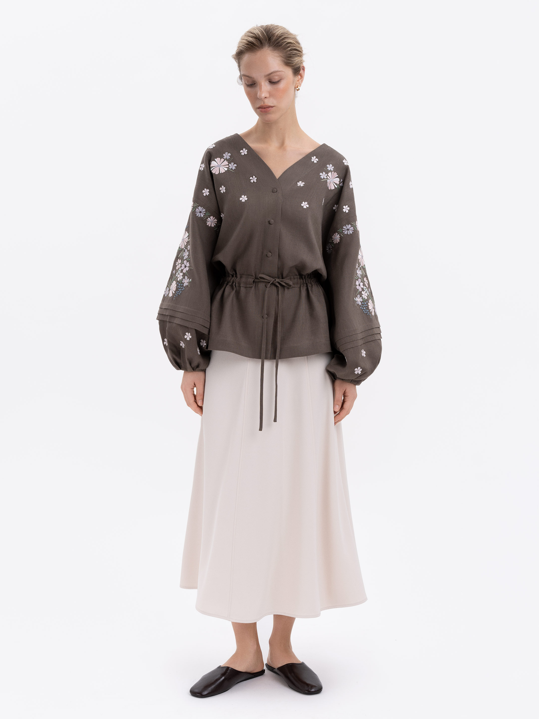 Linen Embroidered Blouse with Floral Pattern "Budzhak" dark cheap