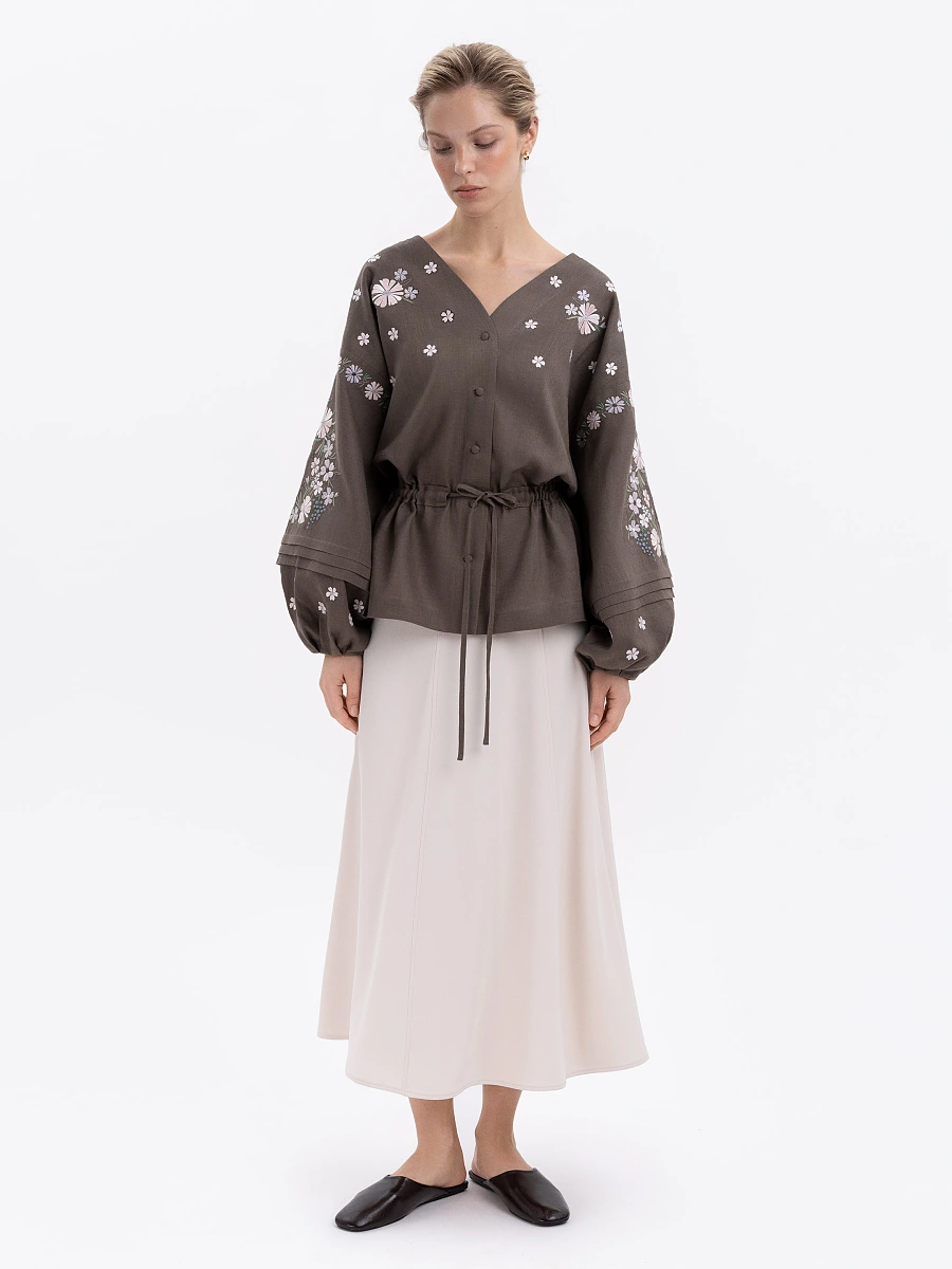Light linen embroidery blouse Budzhak — Brown