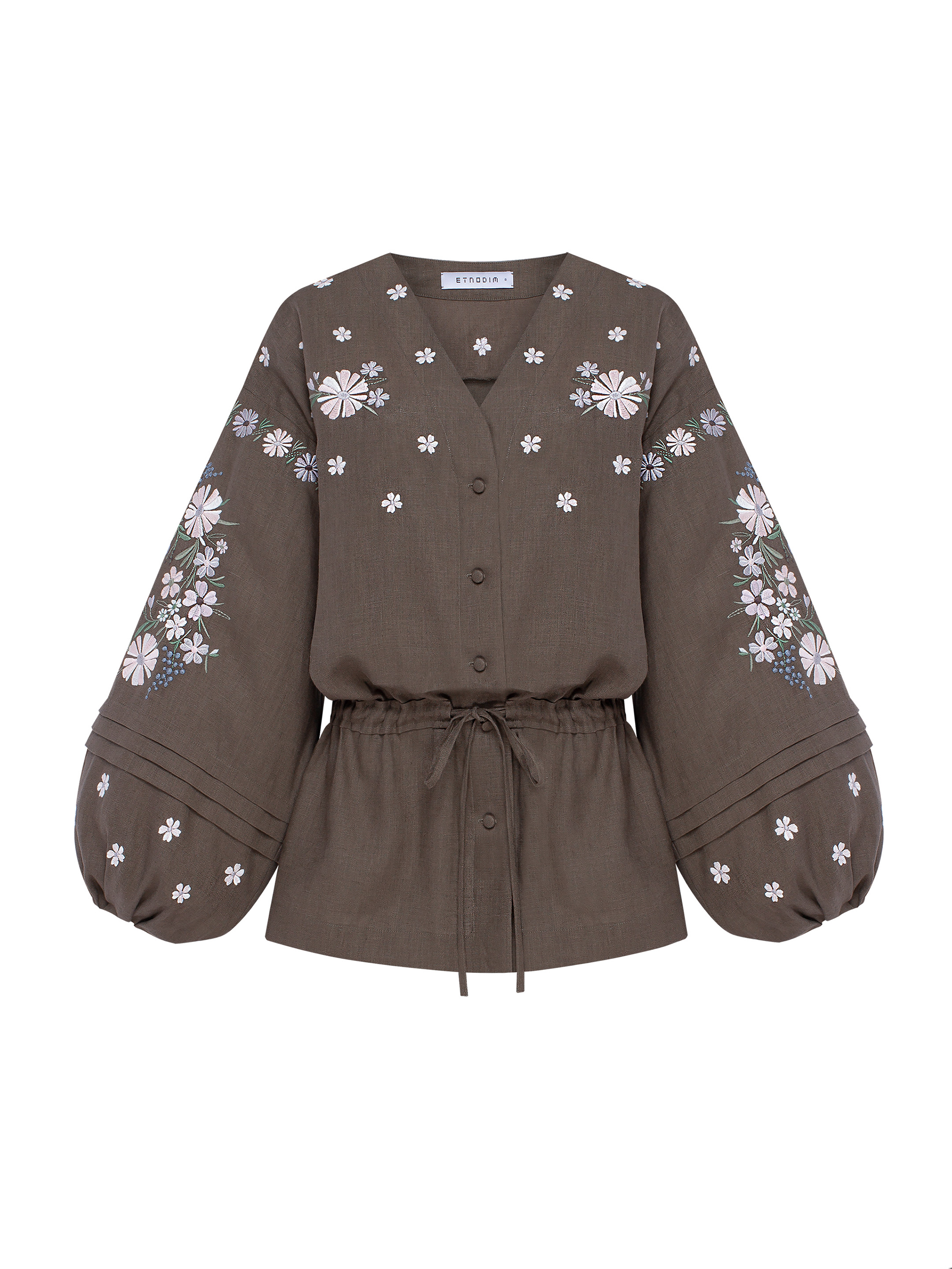 Linen Embroidered Blouse with Floral Pattern "Budzhak" dark choose