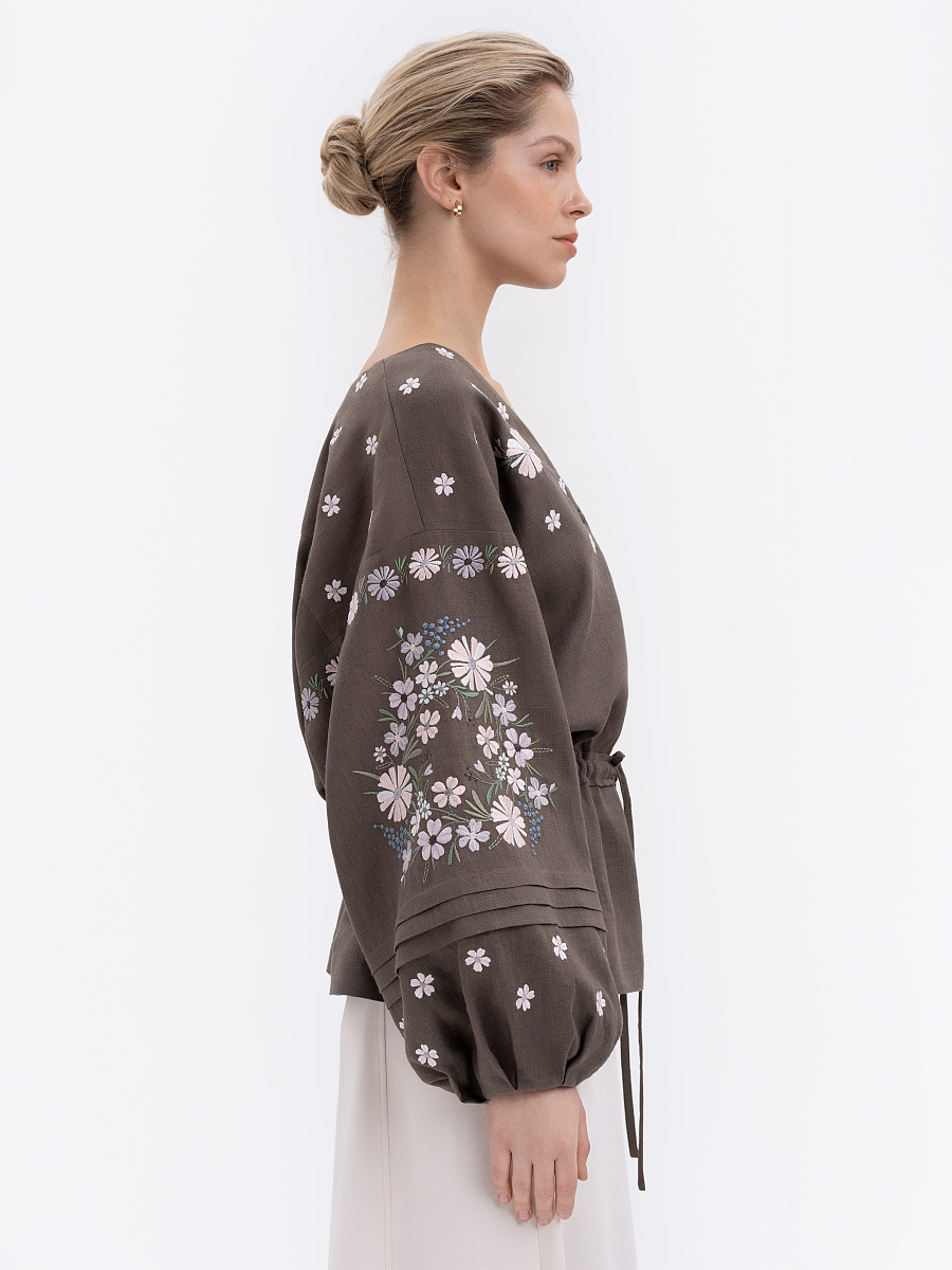 Linen Embroidered Blouse with Floral Pattern "Budzhak" dark [0]