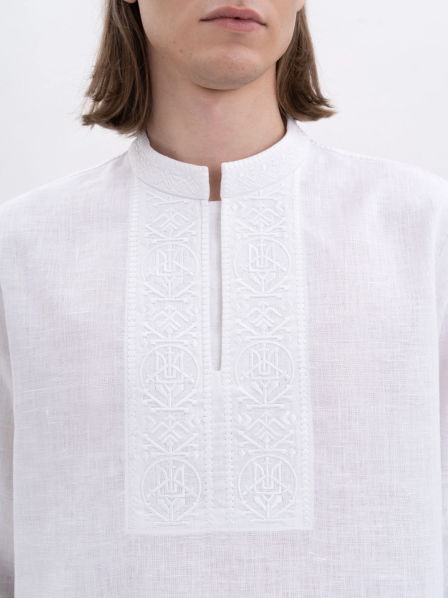 Men's shirt with black embroidery in tone "Khartiia" — White