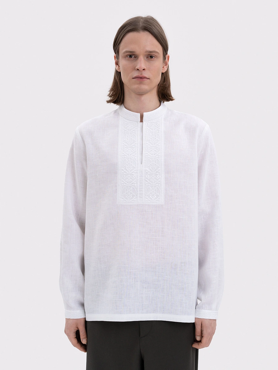 Men's shirt with black embroidery in tone "Khartiia" — White