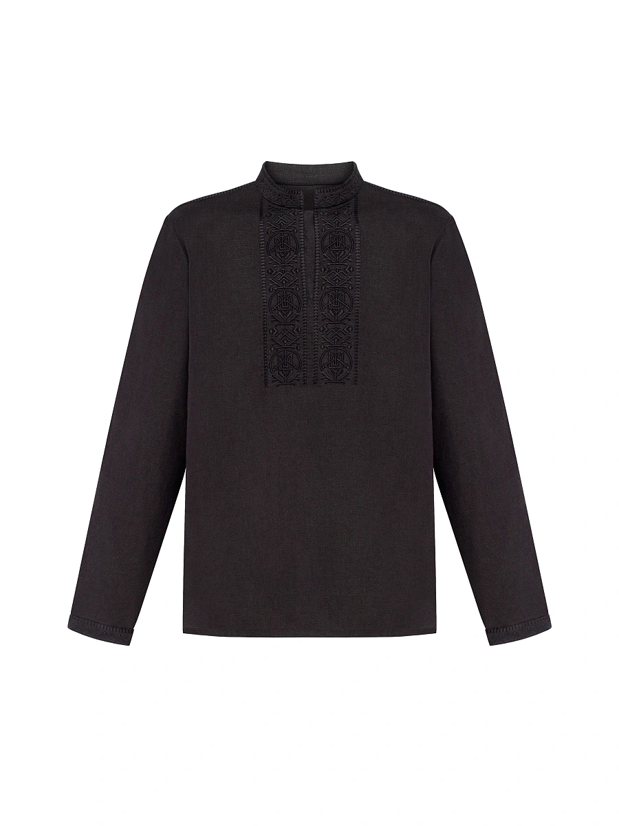 Men's shirt with white embroidery in tone "Khartiia" — Black