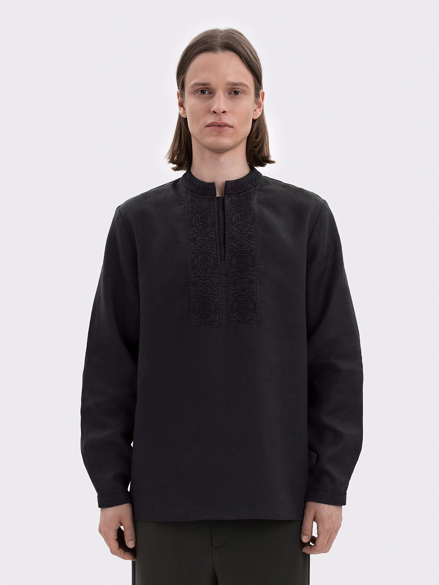 Men's shirt with white embroidery in tone "Khartiia" — Black