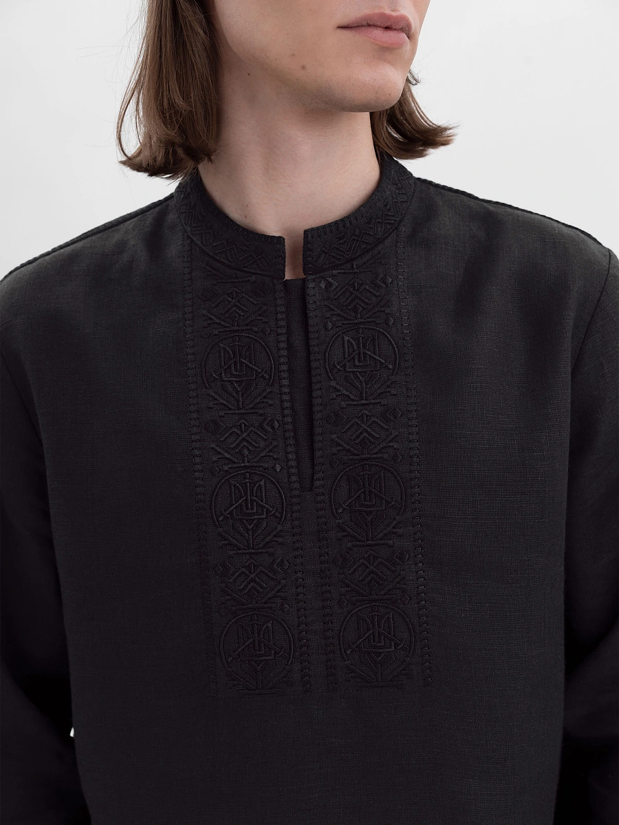 Men's shirt with white embroidery in tone "Khartiia" — Black