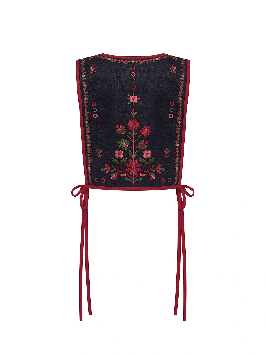 Linen embroidered vest with ties Yaryna vest — Red