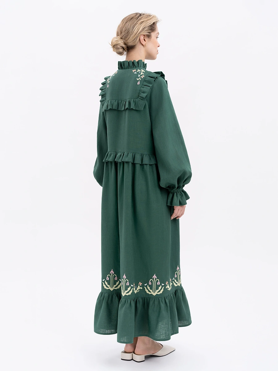 Long white dress "Lastivka" — Green