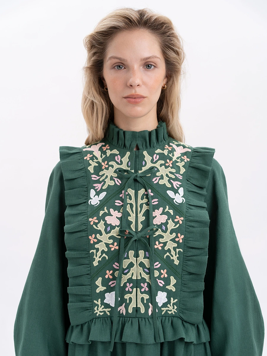 Long white dress "Lastivka" — Green