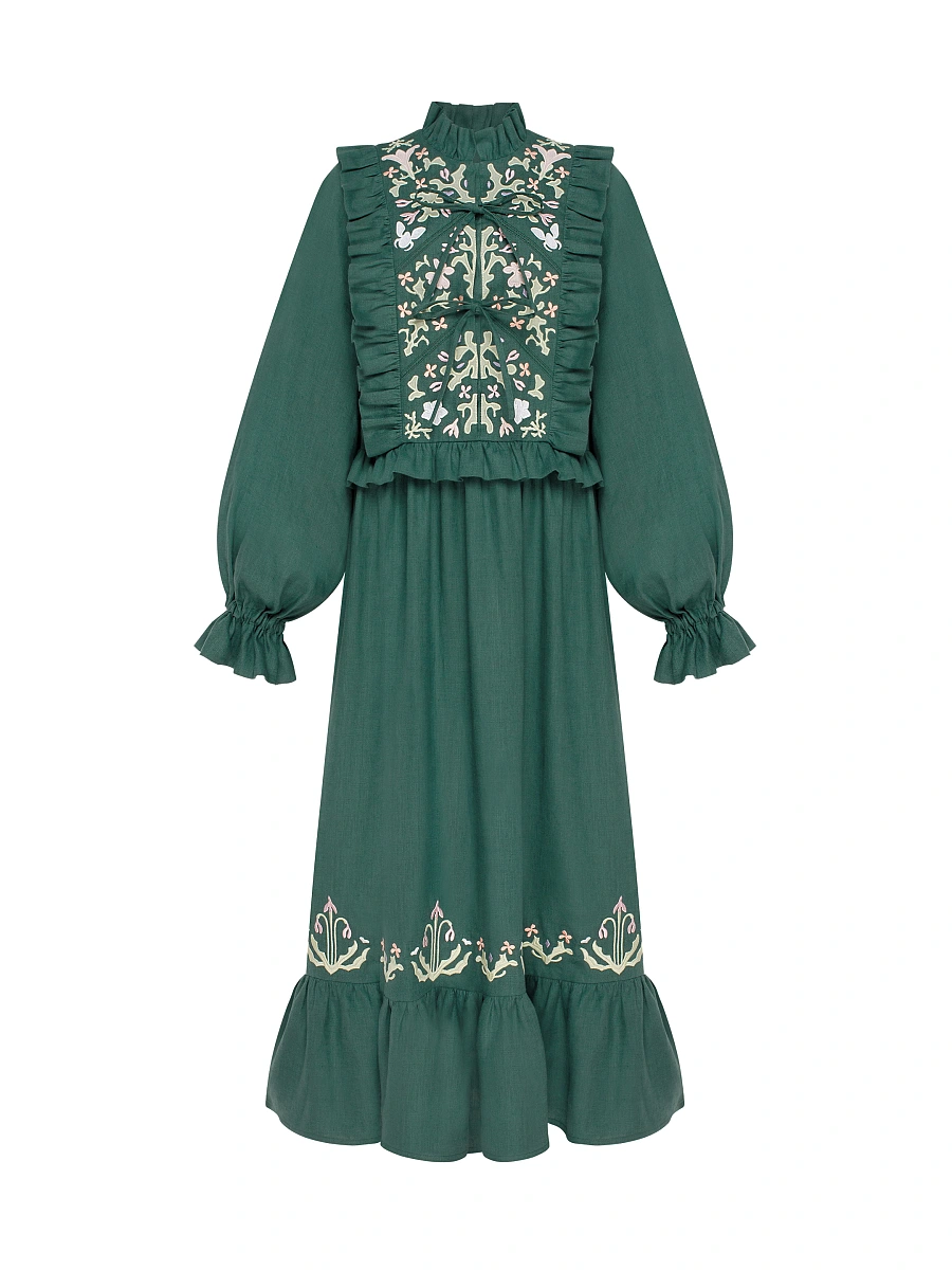 Long white dress "Lastivka" — Green