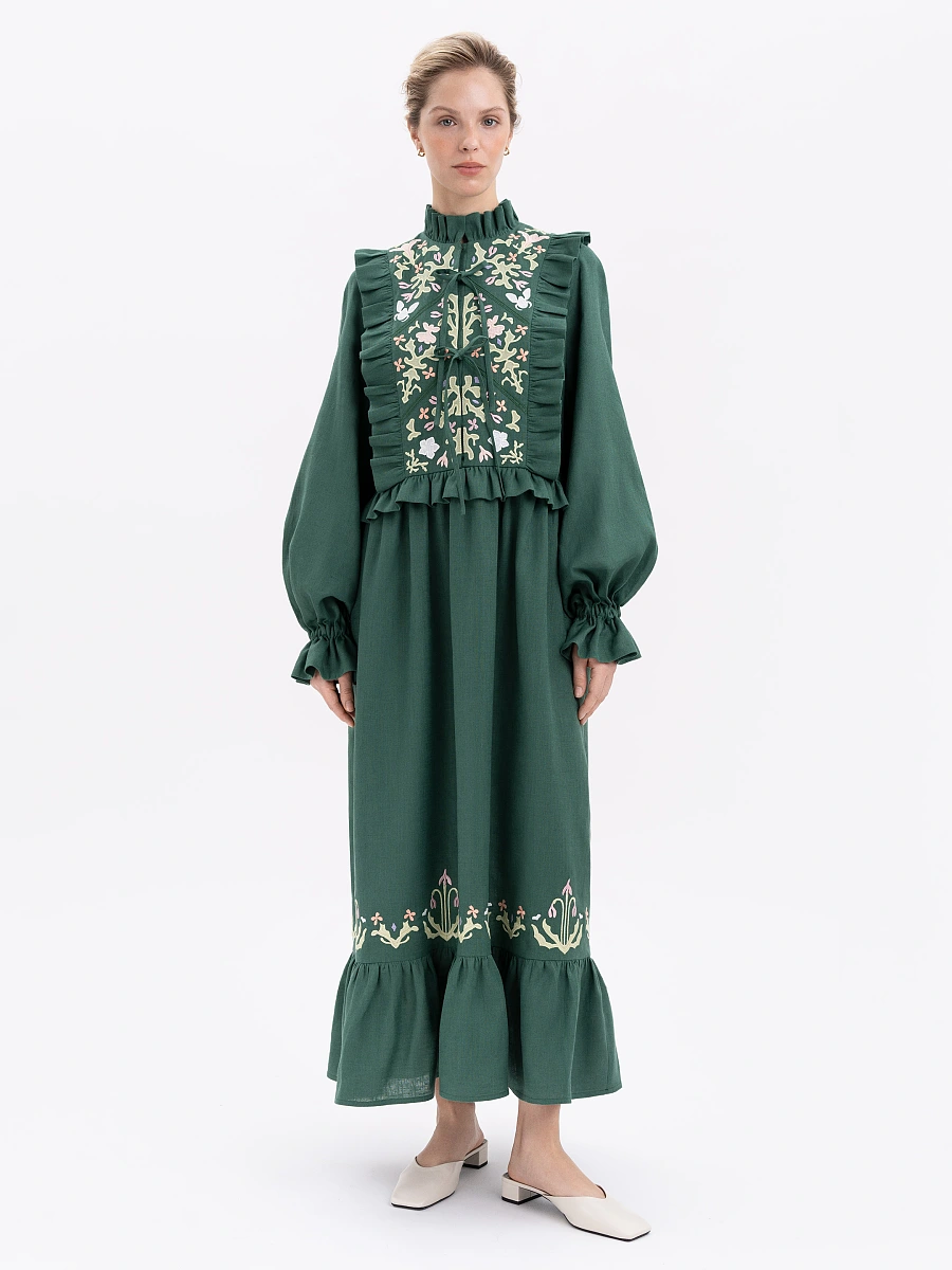 Long white dress "Lastivka" — Green