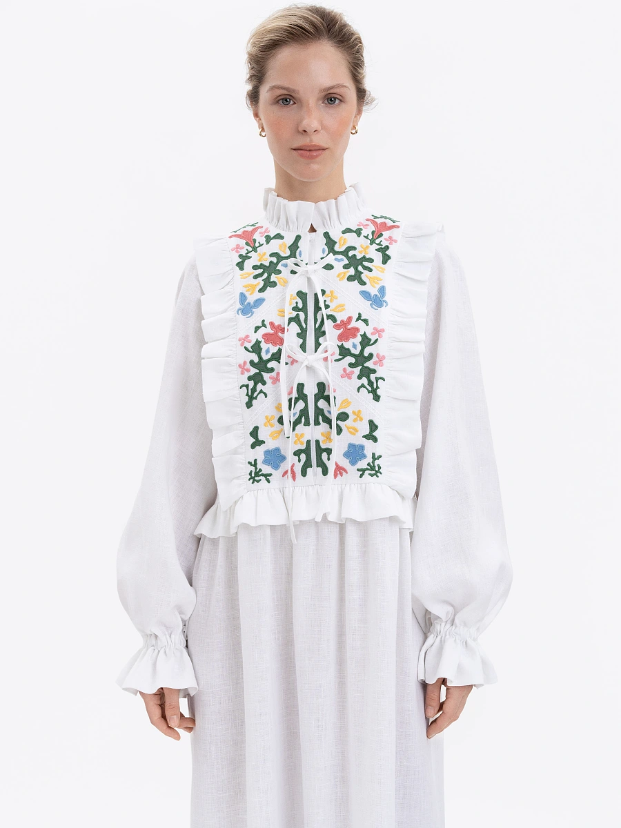 Long green dress "Lastivka" — White