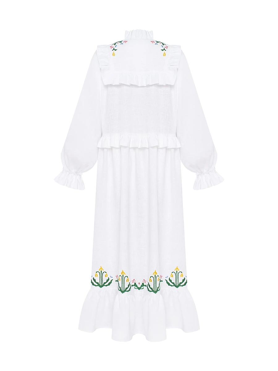 Long green dress "Lastivka" — White
