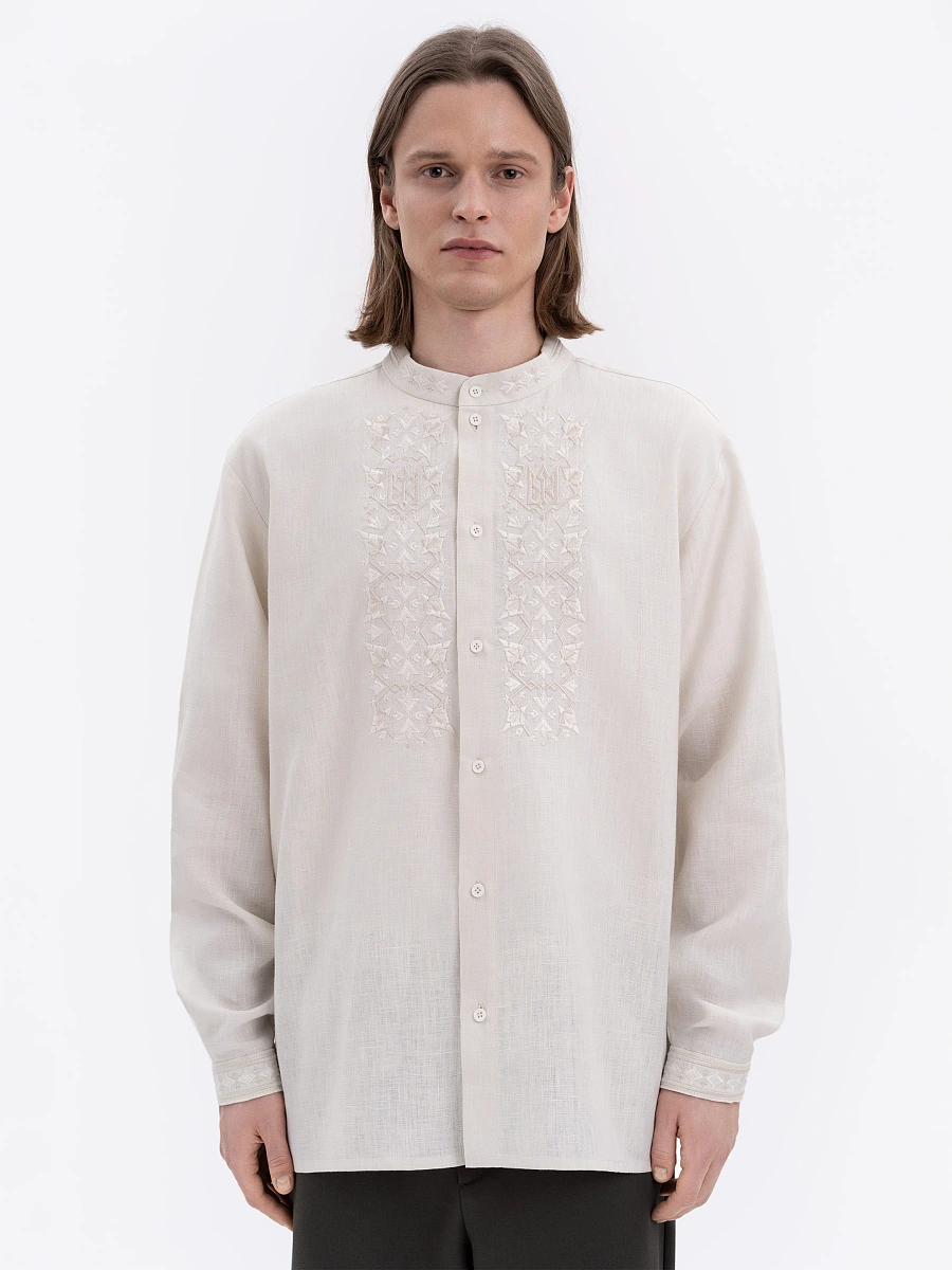 Men's black shirt with colorful embroidery "Bytynskyi" — White