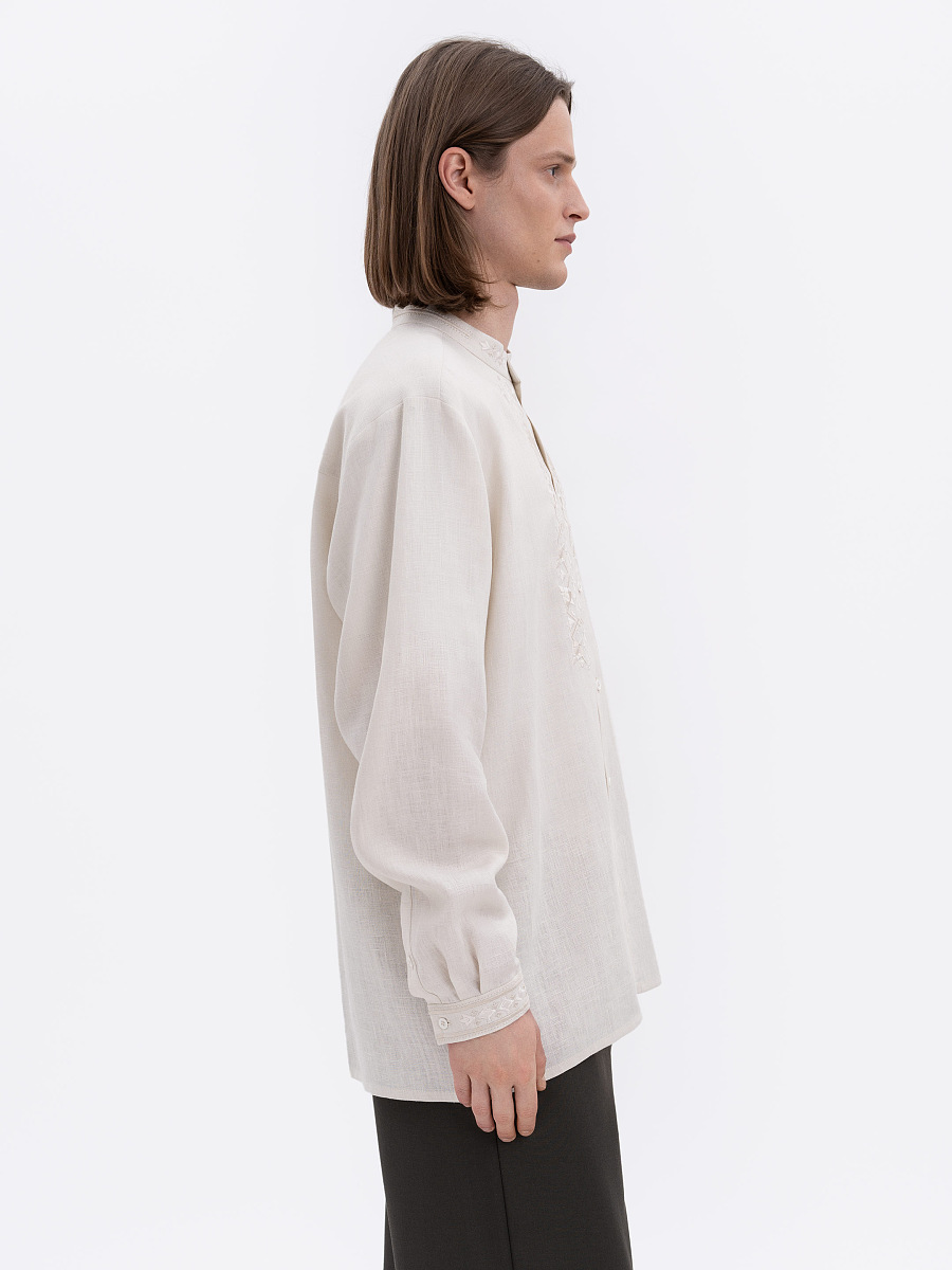 Men's milky-colored shirt with matching embroidery "Bytynskyi" [0]