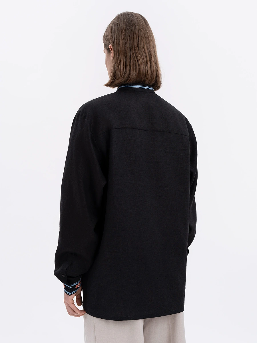 Men's milky-colored shirt with matching embroidery "Bytynskyi" — Black