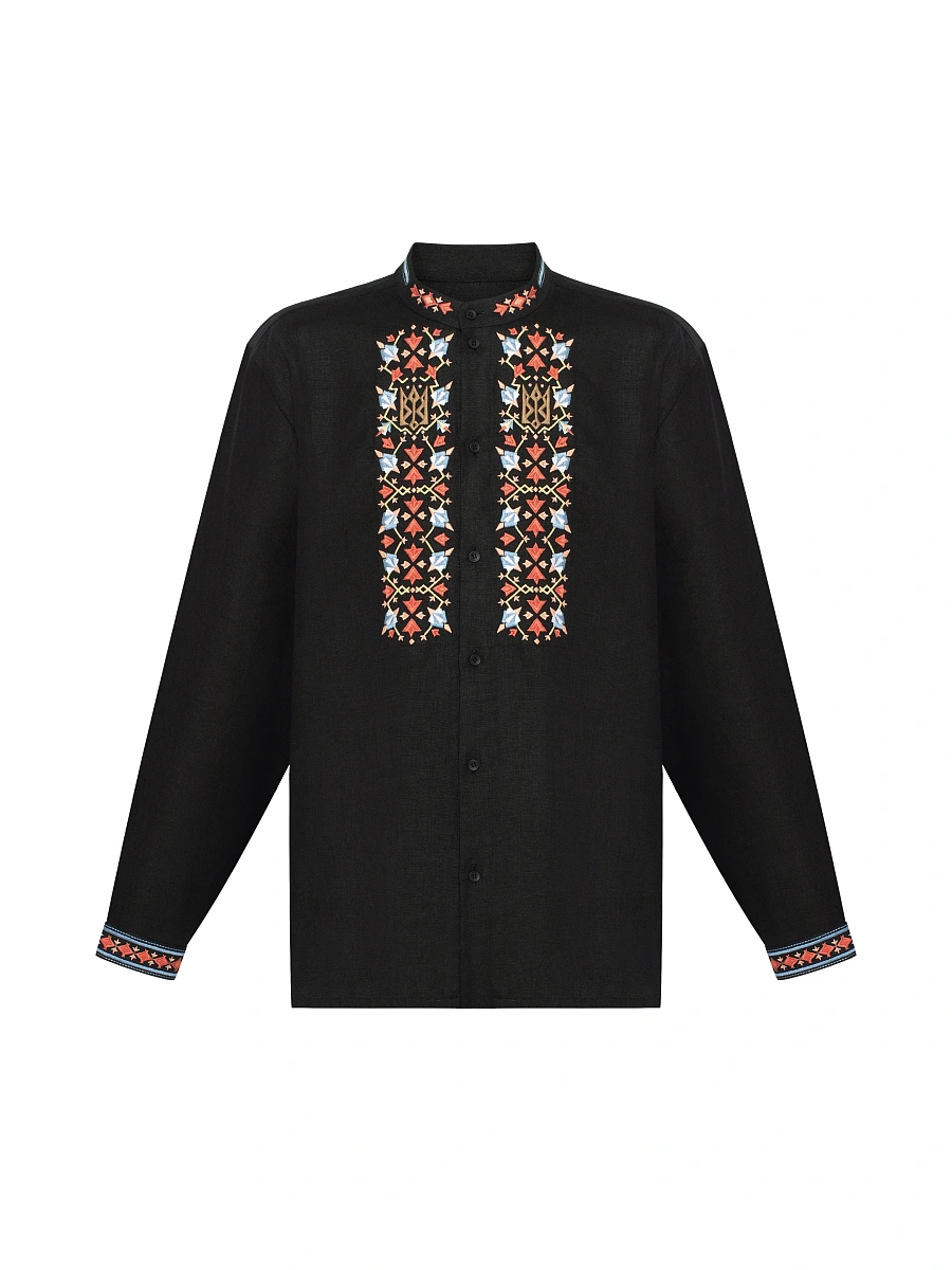 Men's milky-colored shirt with matching embroidery "Bytynskyi" — Black