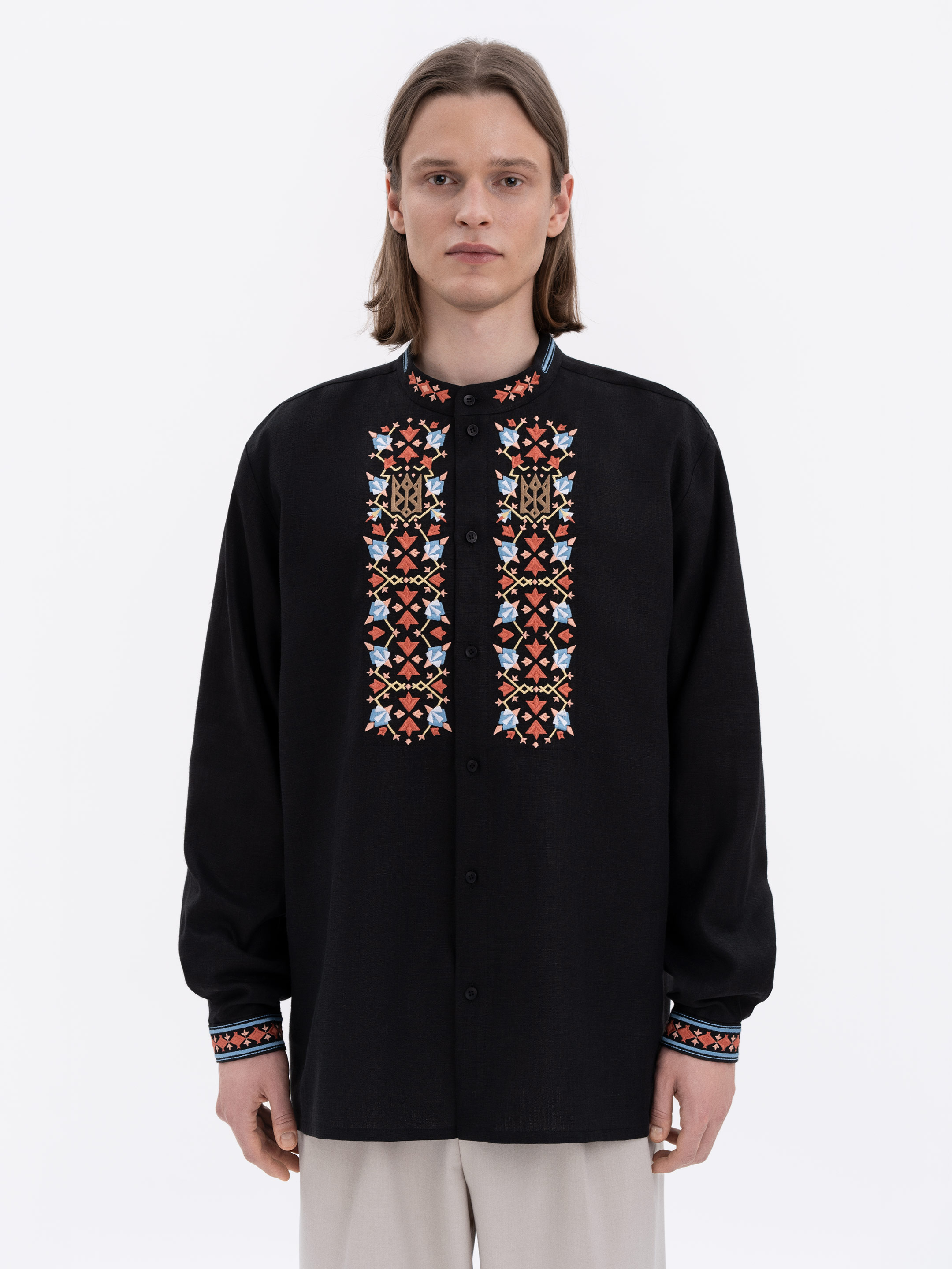 Men's black shirt with colorful embroidery "Bytynskyi" Buy