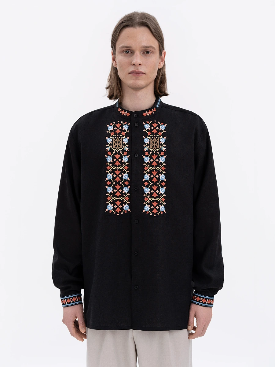 Men's milky-colored shirt with matching embroidery "Bytynskyi" — Black