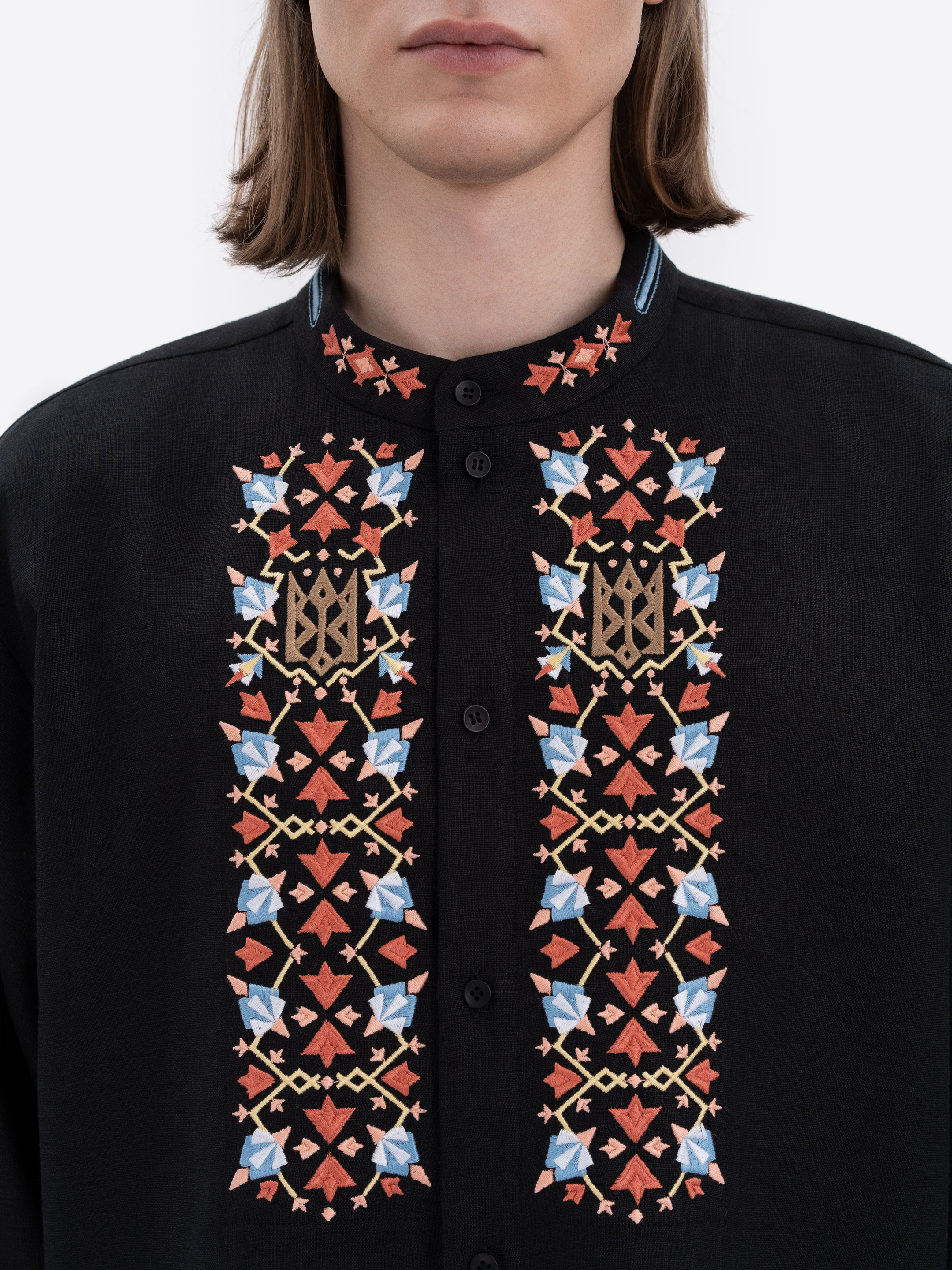 Men's black shirt with colorful embroidery "Bytynskyi" photo