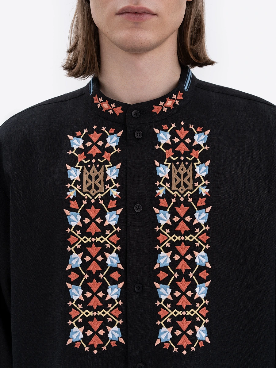Men's milky-colored shirt with matching embroidery "Bytynskyi" — Black
